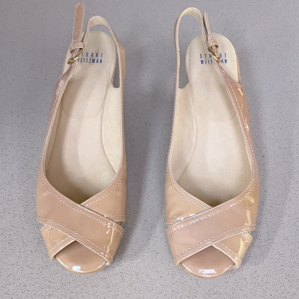 Stuart Weitzman nude low wedge sling